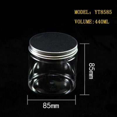 OEM 440ml Cylinder PET Plastic Jar With Aluminum Lid